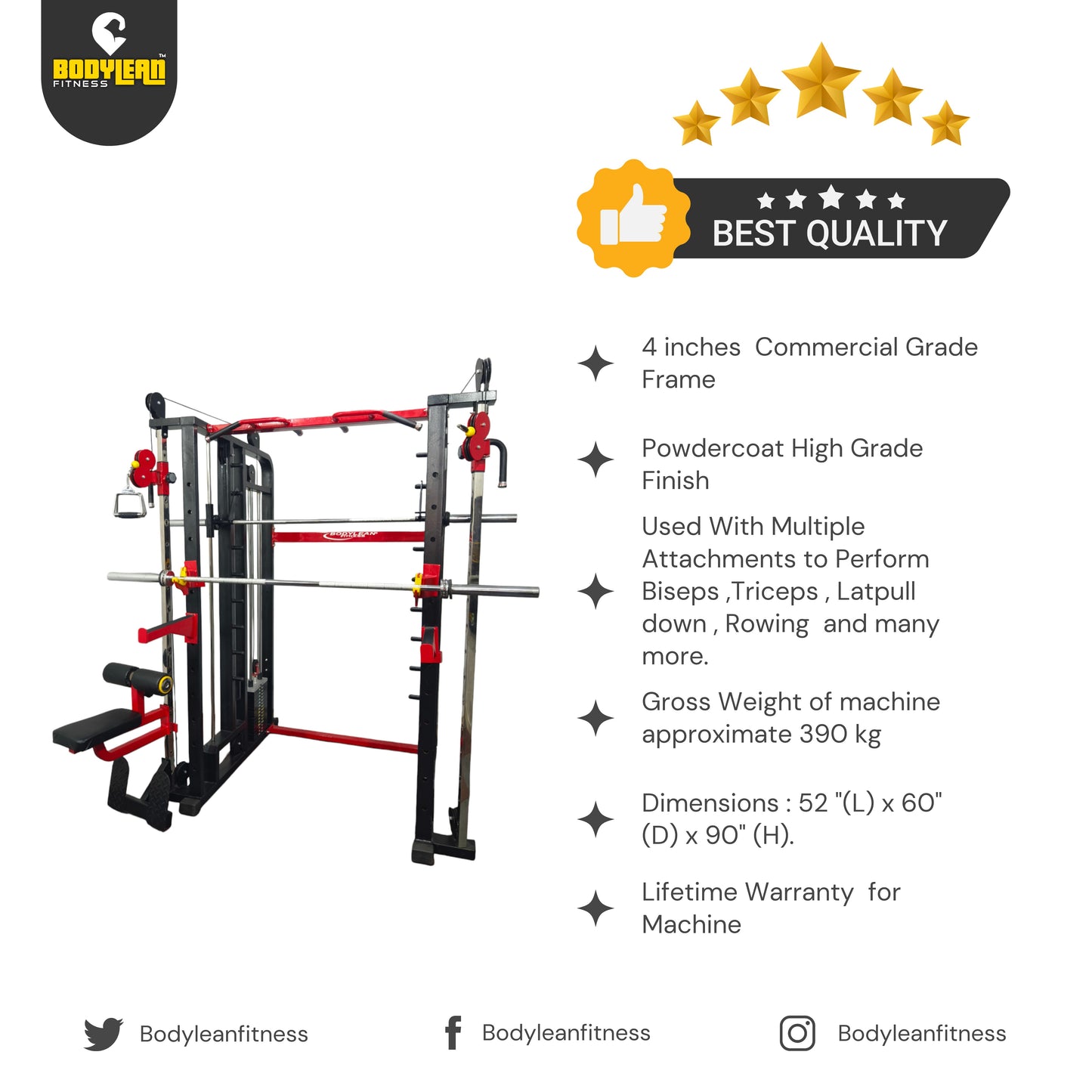 Multi Gym Functional Trainer with Smith Machine ( Iron Weight Stack  ) Dual Side for Commercial Cable crossover Gym Equipment  | BRUTE 180