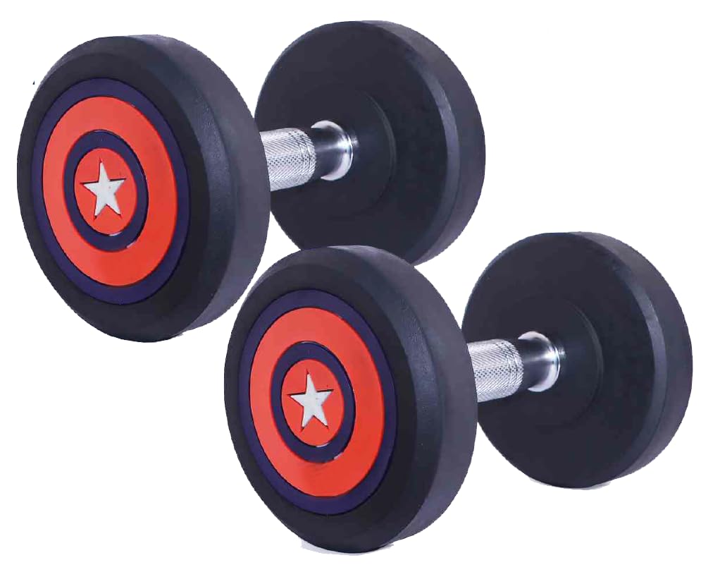 Bouncer Dumbbells ( Captain America ) Set for Commercial Gym - Home Gym | Fitness Gym Dumbbell set for Home Workout | Anti Skid rubber Dumbbell set | Weights for Workout for Weight Lifting, Dumbbell Bars, Strength Training