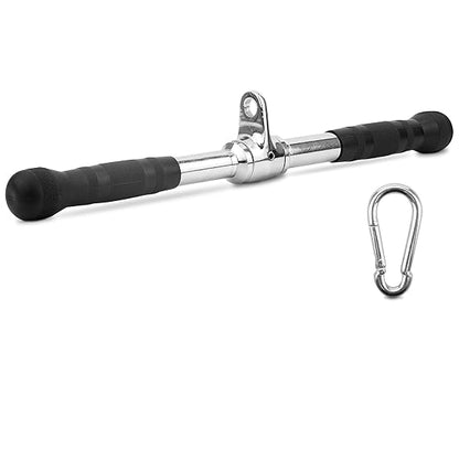 Straight Bar Cable Attachment for Gym, LAT Tricep Pull Down Bar with Rubber Handle Grip Carabiner Included