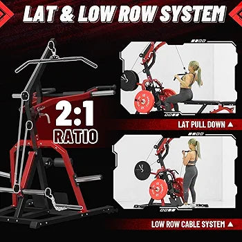 Leverage Gym | 2:1 Ratio Lever Gym with LAT Low Row System | 2055LB Multi Bench Press Machine for Strength Training | Adjustable Full Body Workout Machine for Home Gym