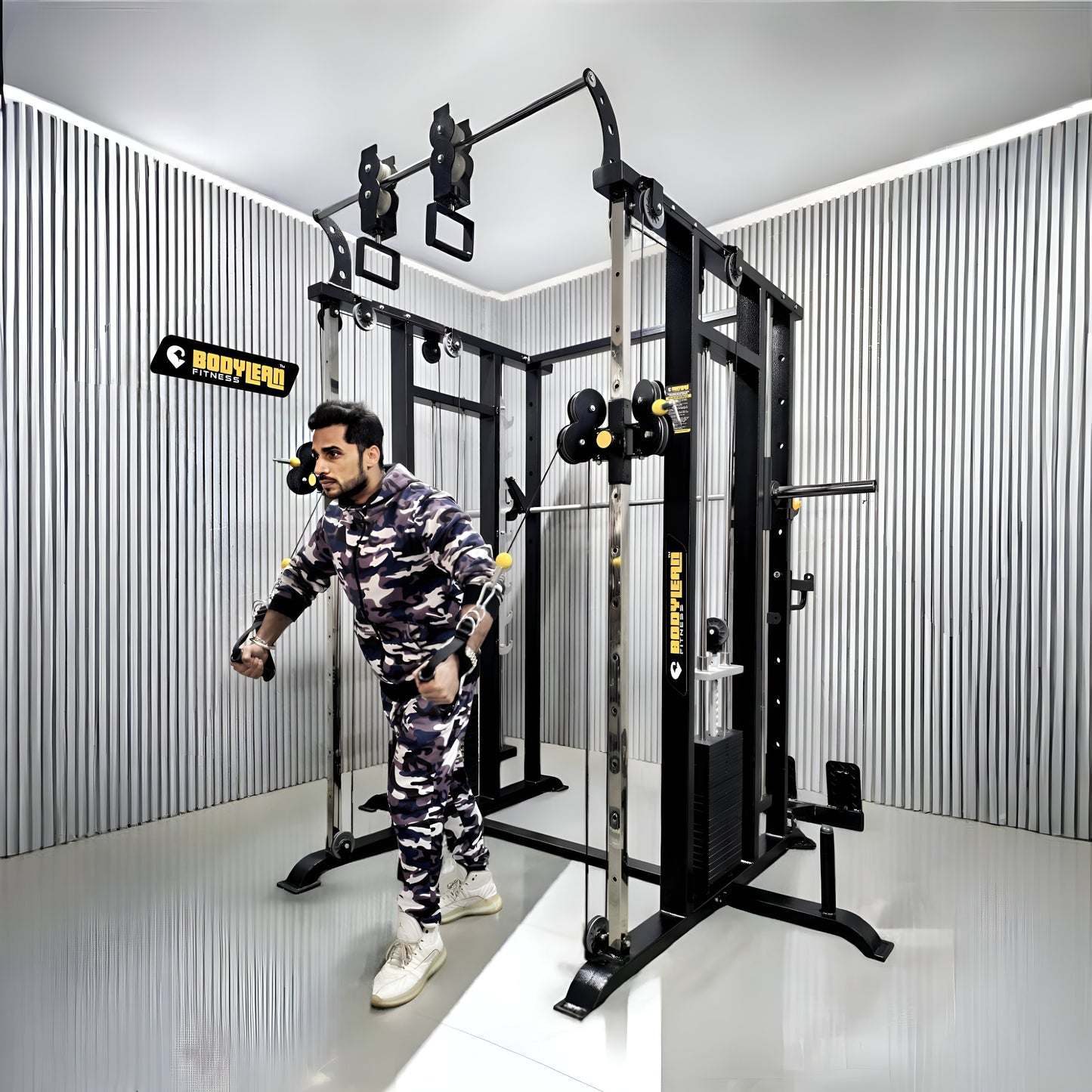 Multi Gym Functional Trainer with Smith Machine ( Iron stack ) Dual Side for Commercial Cable crossover Gym Equipment With Adjustable Pull ups / Chin up bar